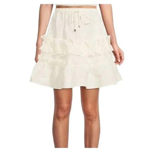 LDT White Chloe Ruffle A Line Tiered White Skirt Size 12 NWT - Picture 1 of 6